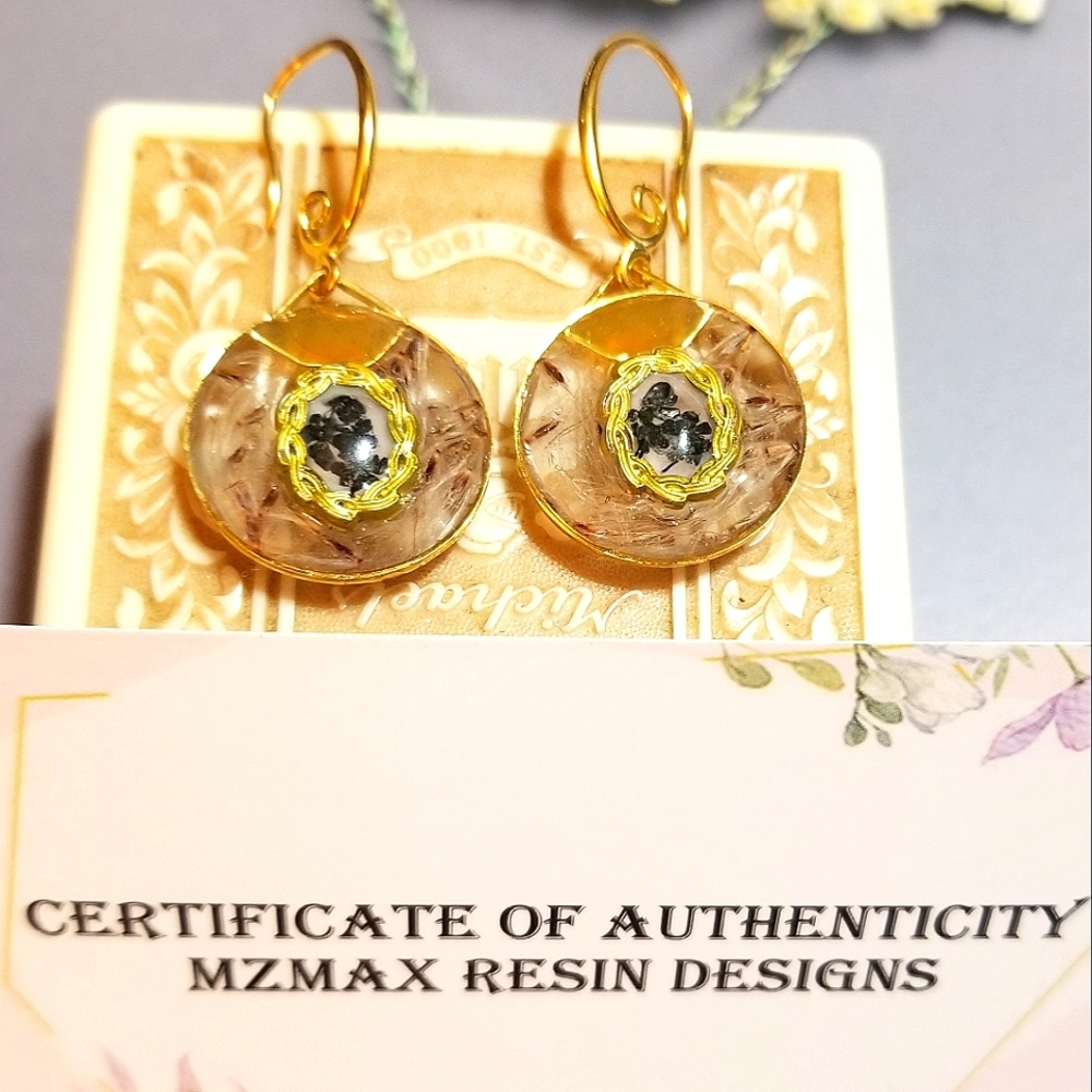 MzMax CATTAIL FRAMED BLACK HEATHER Resin Designs Earrings - Picture 7 of 7